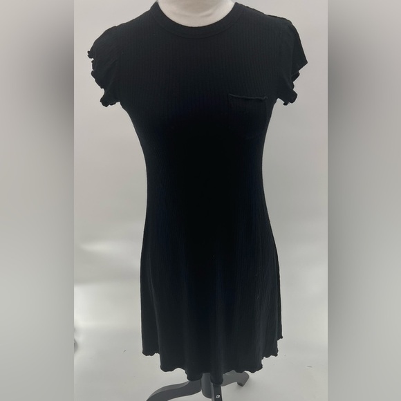 Urban Outfitters BDG Black Ribbed Knit Skater Dress with Ruffled Sleeves Size S - Picture 4 of 7